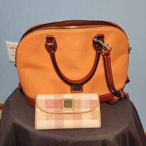 Dooney & Bourke Pebble Leather Satchel & Plaid Wallet Set